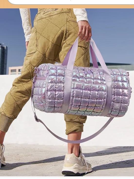 Handbags - NWOT FODOKO iridescent Lilac puffer Duffel Bag with Shoe Compartment.
